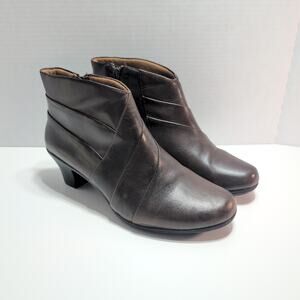 Earth Spirit Classic Flora Side Zip Brown Leather Ankle Boots Women's Size 9